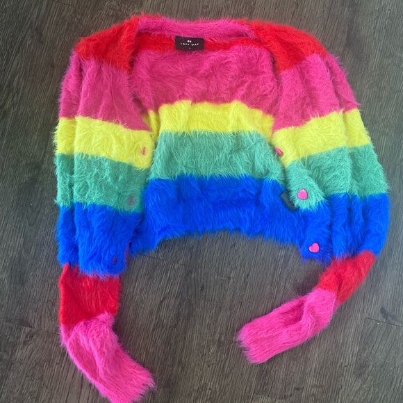 NWOT💜🎀LAZY OAF Rainbow 🌈 Fuzzy Crop Cardigan - Picture 5 of 6